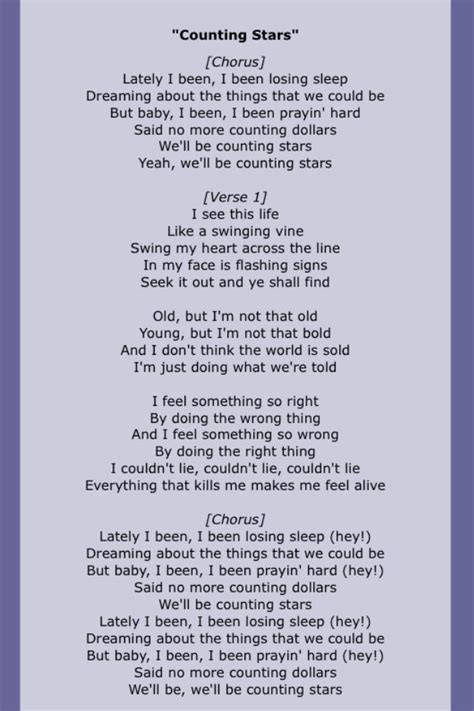 Type song title, artist or lyrics. One republic | Counting stars lyrics, Lyrics, Love songs ...