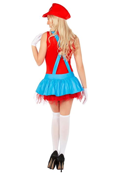 Womens Super Mario Brothers Plumber Fancy Dress Up Party