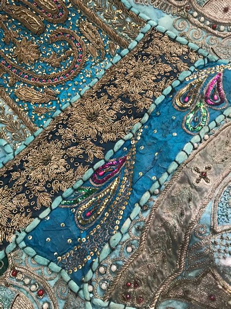 Vintage Bohemian Tapestry Indian Sari Patchwork Beaded Tapestry Wall