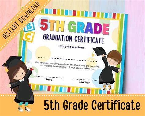 Rainbow 5th Grade Graduation Certificate 5th Grade Diploma Etsy