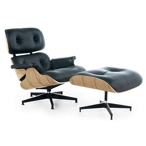 An impressive addition to any home, business, or office's modern interior. Eames Style Lounge Chair and Ottoman Black Leather Oak PlyWood
