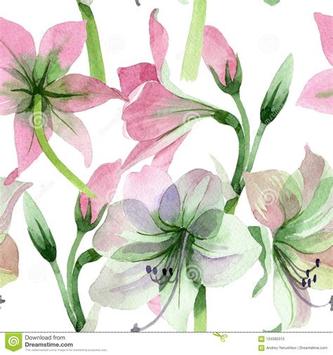 Watercolor Pink Amarylis Flower Floral Botanical Flower Seamless
