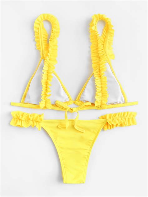Ruffle Self Tie Bikini Set Shein Sheinside 0 Hot Sex Picture