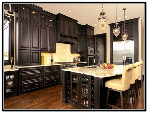 A wooden island in the centre and wooden. Dark Wood Stain Kitchen Cabinets | Home Design Ideas ...