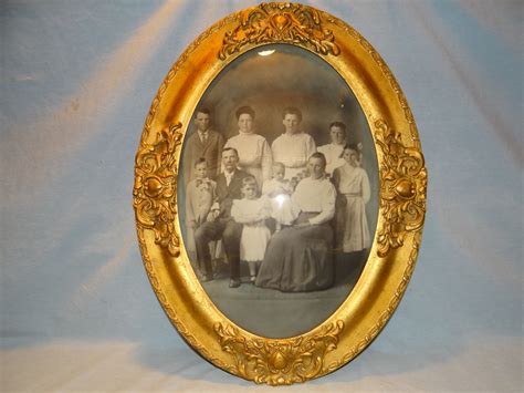 Antique Oval Picture Frame With Curved Glass 13 H X 19 W