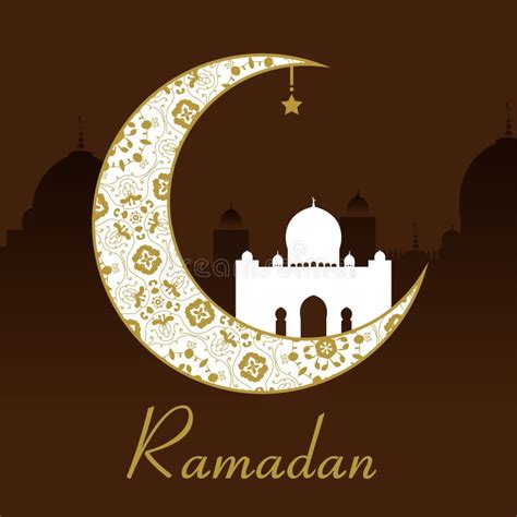 Ramadan Kareem Groetkaart Met Maan Ster En Moskee Vector Illustratie
