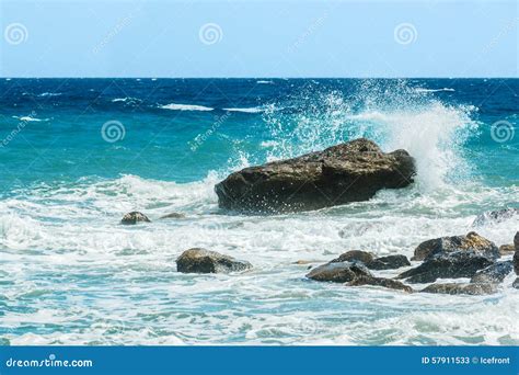 Moderate Sea Waves Hitting The Rocks Stock Image Image Of Water