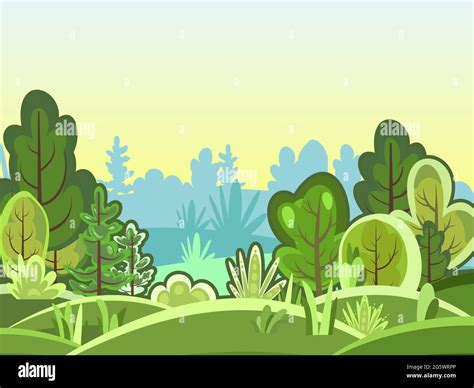Flat Forest Illustration In A Simple Symbolic Style Funny Green