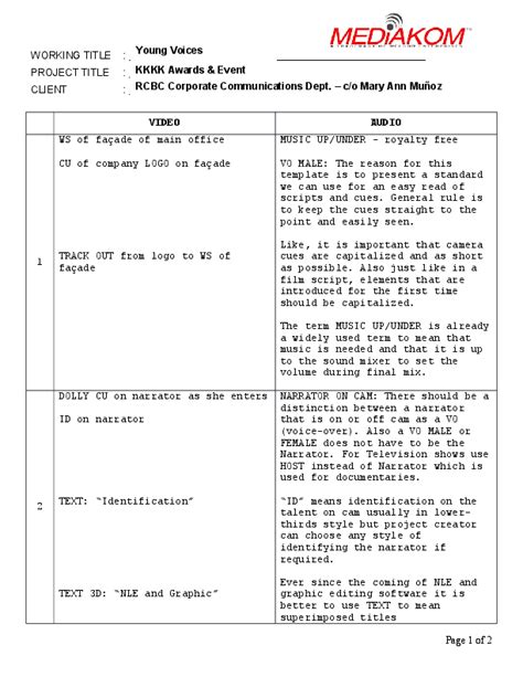 Documentary Voice Over Script Template