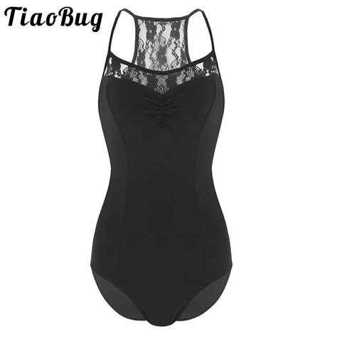 Tiaobug Women Cotton Sports Bodysuit Built In Bra Ballet Leotards Adult Floral Lace Back