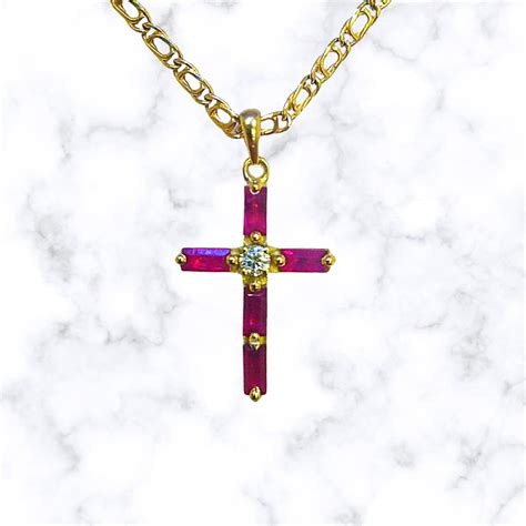 K Yellow Gold Ruby Cross Pendant Necklace Natural Rubies Etsy
