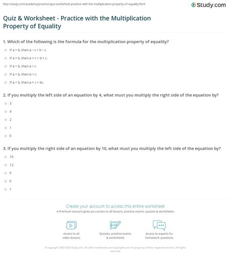 Multiplicative Property Of Equality With Whole Numbers Worksheets