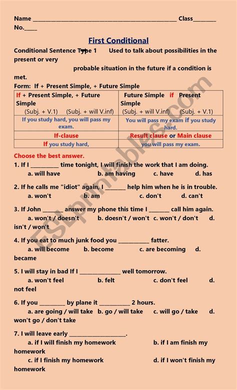 First Conditional Esl Worksheet By Srattana