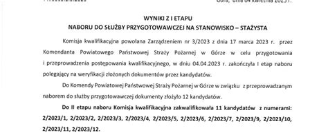 Wyniki Z I Etapu Naboru Nr Do S U By W Kp Psp W G Rze Komenda