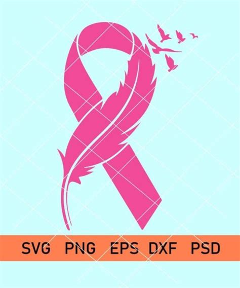 Feather Cancer Ribbon Svg Pink Ribbon Cancer Awareness Svg Feather