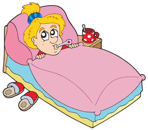 Cartoon Of A Sick Girl Lying Bed Illustrations Royalty Free Vector