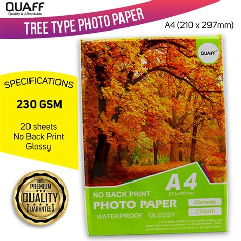 Quaff No Back Print Photo Paper Tree Type Glossy A Size Gsm