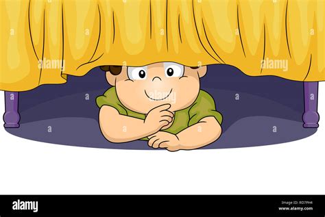 Illustration Of A Kid Boy Toddler Hiding Under The Bed Hide And Seek