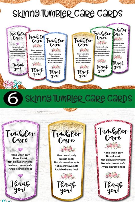 Skinny Tumbler Care Cards Printables