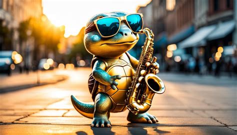 Squirtle Playing The Saxophone With Sunglasses On Dynamic Lighting