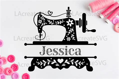 Floral Sewing Machine Logo SVG Quilting Tailor Name Cut File