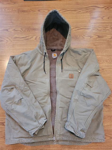 carhartt j141 266 vtg sherpa lined hooded detroit jacket men s tan xxl ebay