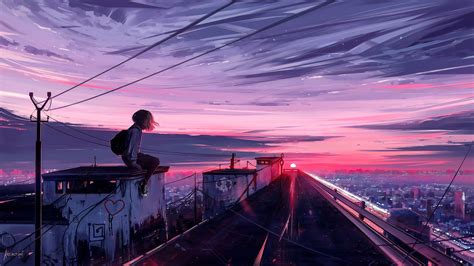 Anime Girl Purple Sunset Wallpapers Wallpaper Cave