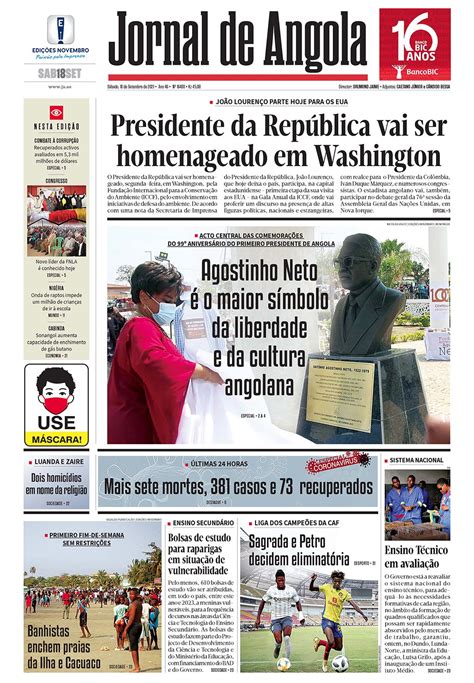 Jornal De Angola Sábado 18 De Setembro De 2021