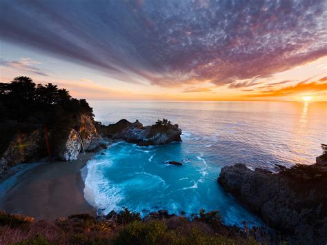 Download Horizon California Waterfall Ocean Coast Nature Big Sur Hd