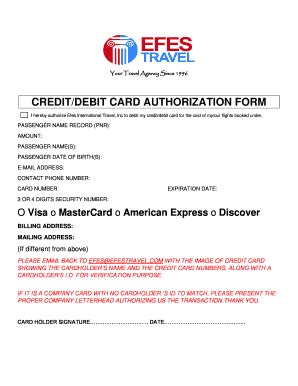 Please complete and return to your travel agent by email. Editable credit card authorization form for flight - Fill, Print & Download Electronic Documents ...