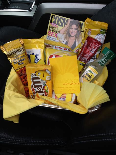 See more ideas about cheer someone up, cheer, anti stress kit. Basket of sunshine- basket full of yellow to cheer someone ...