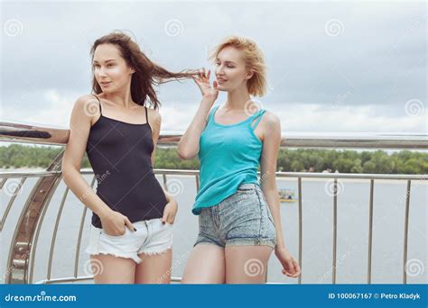 Women Flirt With Each Other Outdoors Stock Image Image Of Female