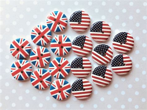 20mm Union Jackstars And Stripes Buttons X 9 Round Wooden Etsy