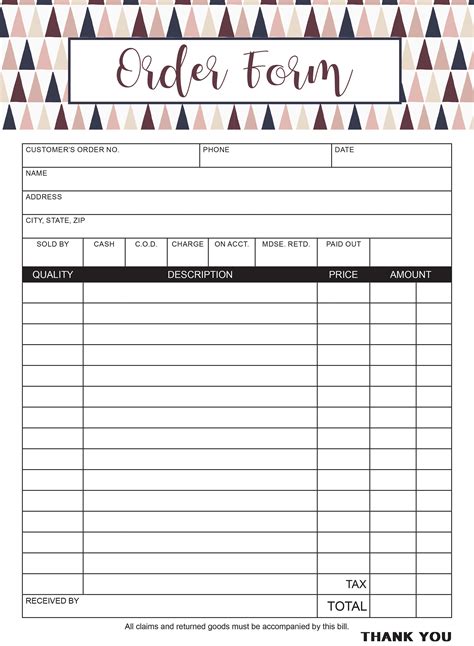 Printable Order Form Template Free