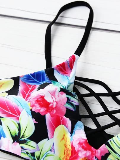 Calico Print Criss Cross Bikini Set Sheinsheinside