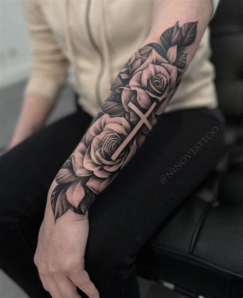 Cross With Roses Forearm Tattoo Orientfrau