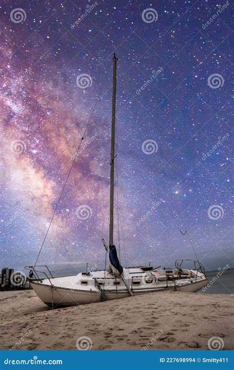 Milky Way In The Night Sky Over A Shipwreck Off The Coast Of Pass Stock