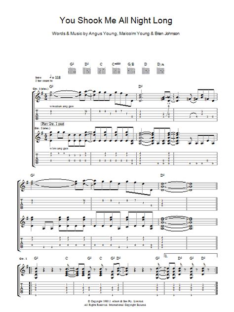 Brian johnson has said in several interviews that this song was inspired by images of american most popular lyric tags. You Shook Me All Night Long by AC/DC - Guitar Tab - Guitar ...