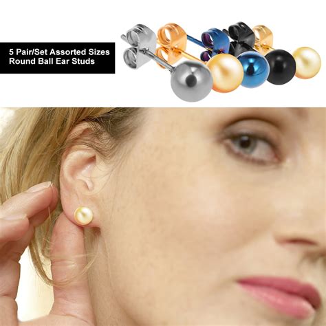 Anself Surgical Stainless Steel Round Ball Ear Studs Earrings Pair Set Assorted Sizes For