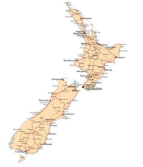 Road Map Of New Zealand New Zealand Atlas