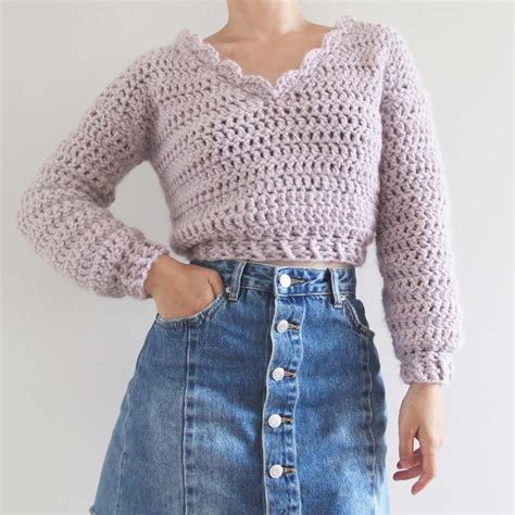 Chunky Cropped Crochet Sweater Pattern Video Tutorial For The Frills