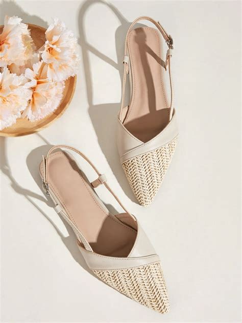 Point Toe Slingback Woven Flats Shein Usa In 2020 Slingback Flats Slingback Ankle Strap