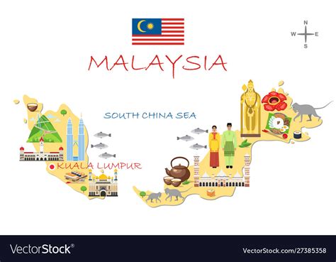 Stylized Map Malaysia Travel With Malaysian Vector Image
