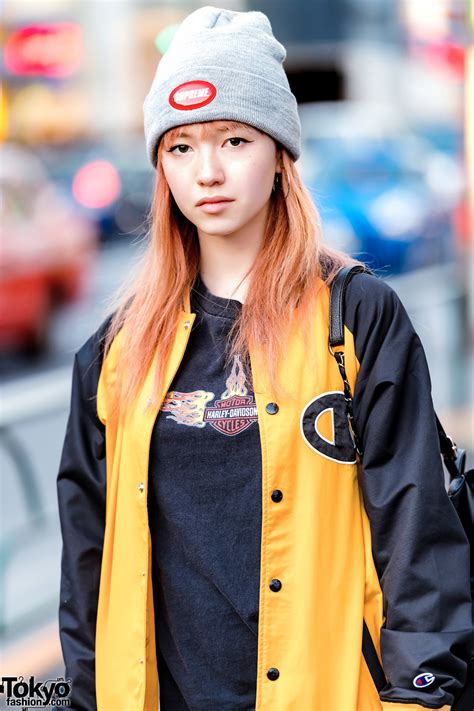Harajuku Girl In X Girl Jacket Harley Davidson Tee Unif Supreme And Cecil Mcbee