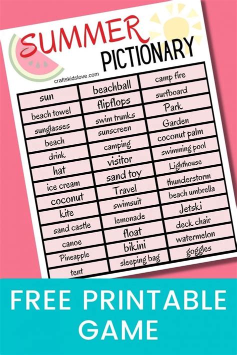 Free Printable Summer Pictionary Game Crafts Kids Love