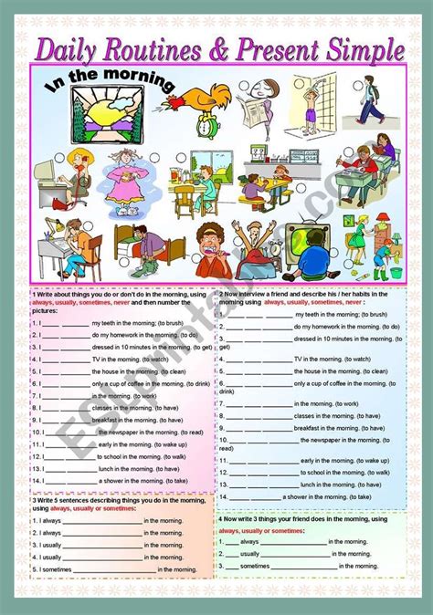 Daily Routines And Present Simple Esl Worksheet By Zailda