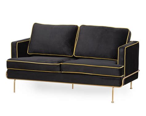 Black And Gold Velvet Two Seater Sofa With Gold Framed Legs Mh20669
