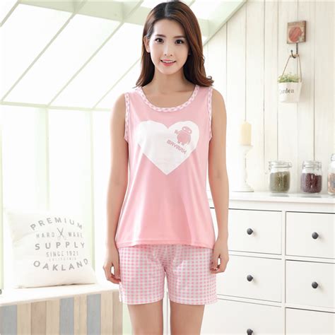 Summer Women S Pink Pajama Sets Cute Cartoon Cotton Sleepwear Sweet