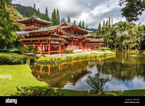 Replica Of Japanese Temple Byodo In Located In The Valley Of The
