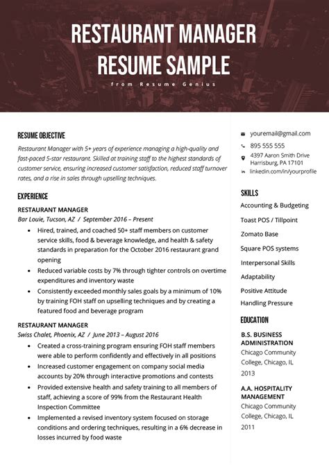 Download sample resume templates in pdf, word formats. Restaurant Manager Resume Sample & Tips | Resume Genius